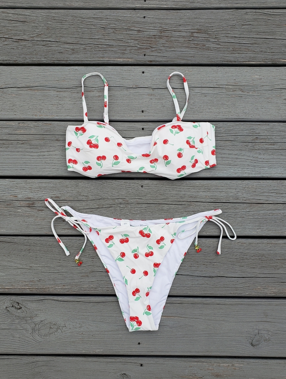 Aerie Cherry Print Cheekiest - Bandeau Bikini Set - XLarge NWT